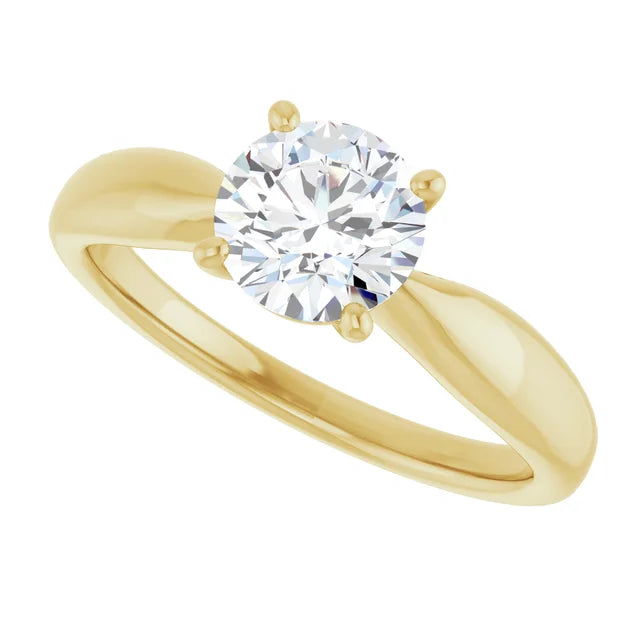 1 CT tapered Shank round Solitaire Diamond Engagement Ring on yellow gold sideway Picture 