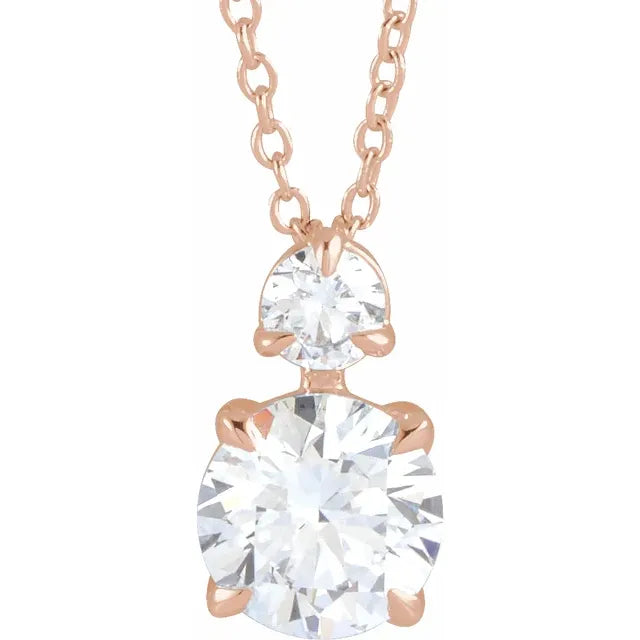 1 CTW Lab-Grown Diamond Accented Claw-Prong Necklace on Rose Gold