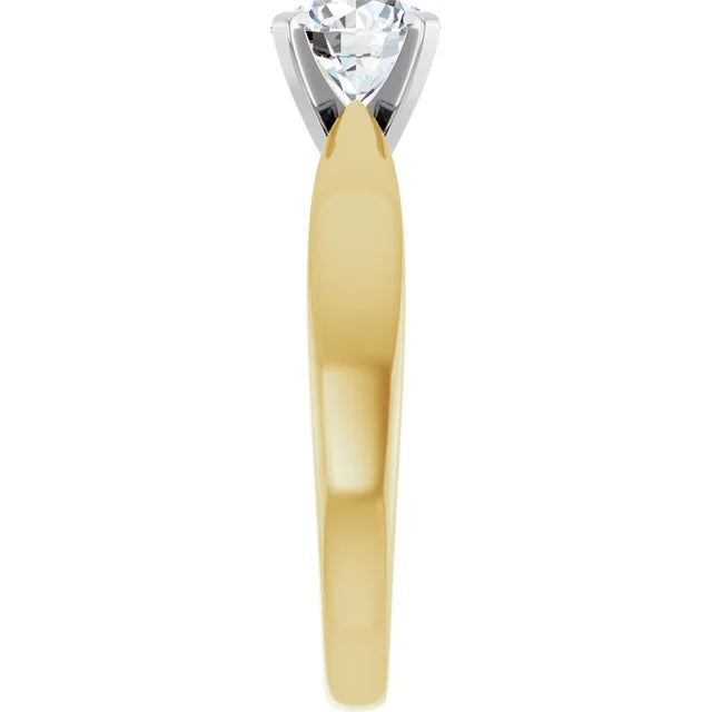 1 CT Yellow & white gold diamond engagement Ring for women showing yellow shank and white gold basket