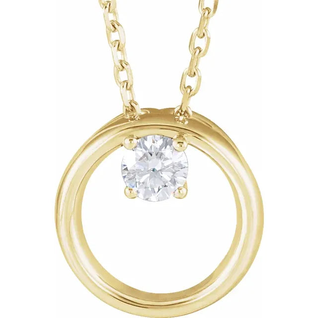 1/10 CT Natural Diamond Circle Necklace on yellow gold