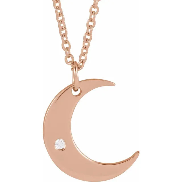 1/10 CT Natural Diamond Crescent Moon Necklace on Rose Gold