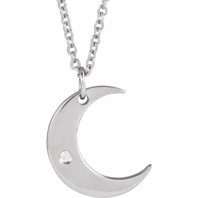 1/10 CT Natural Diamond Crescent Moon Necklace on white gold