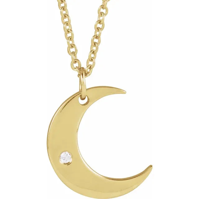 1/10 CT Natural Diamond Crescent Moon Necklace on yellow gold