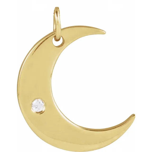 1/10 CT Natural Diamond Crescent Moon Pendant yellow gold