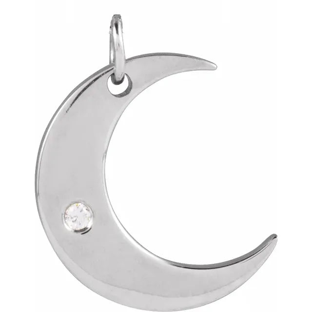 1/10 CT Natural Diamond Crescent Moon Pendant on white gold 