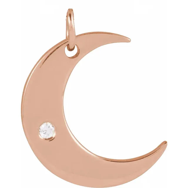 1/10 CT Natural Diamond Crescent Moon Pendant on Rose gold