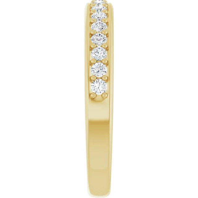 1/3 CTW Diamond wedding band for women yellow gold showing setting from the side 