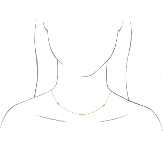 a picture for a model wearing 1/4 CTW Natural Diamond 5-Station Princes Cut Bezel Set Necklace on Yellow Gold