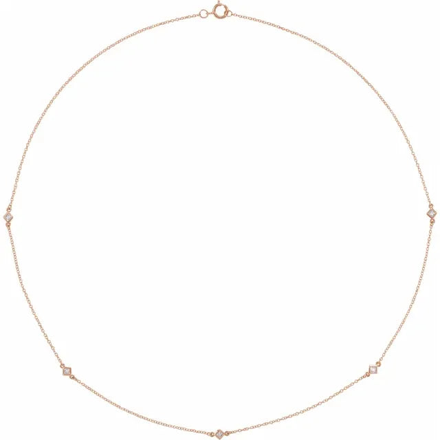 1/4 CTW Natural Diamond 5-Station Princes Cut Bezel Set Necklace on Rose Gold