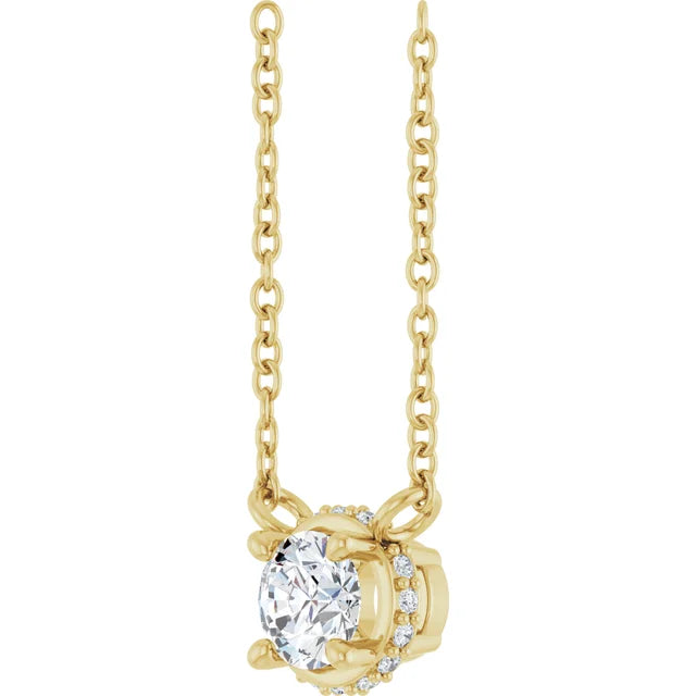 1/4 CTW Natural Diamond Hidden Halo-Style Solitaire Necklace on yellow gold