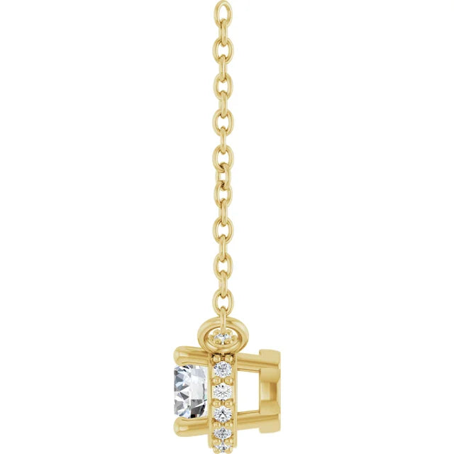 1/4 CTW Natural Diamond Hidden Halo-Style Solitaire Necklace on yellow gold showing diamond from the side 