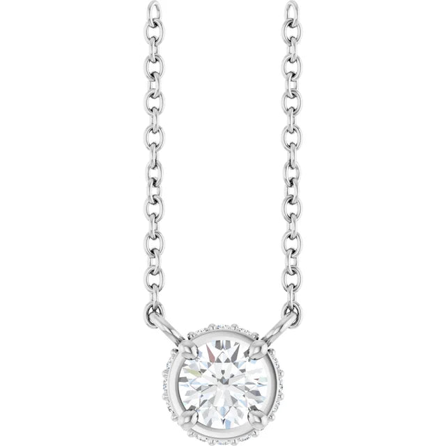 1/4 CTW Natural Diamond Hidden Halo-Style Solitaire Necklace on white gold