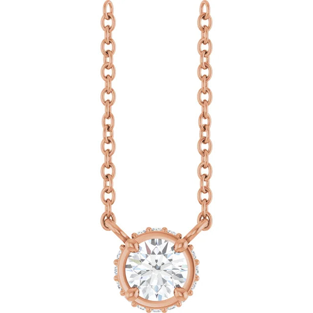 1/4 CTW Natural Diamond Hidden Halo-Style Solitaire Necklace on Rose gold