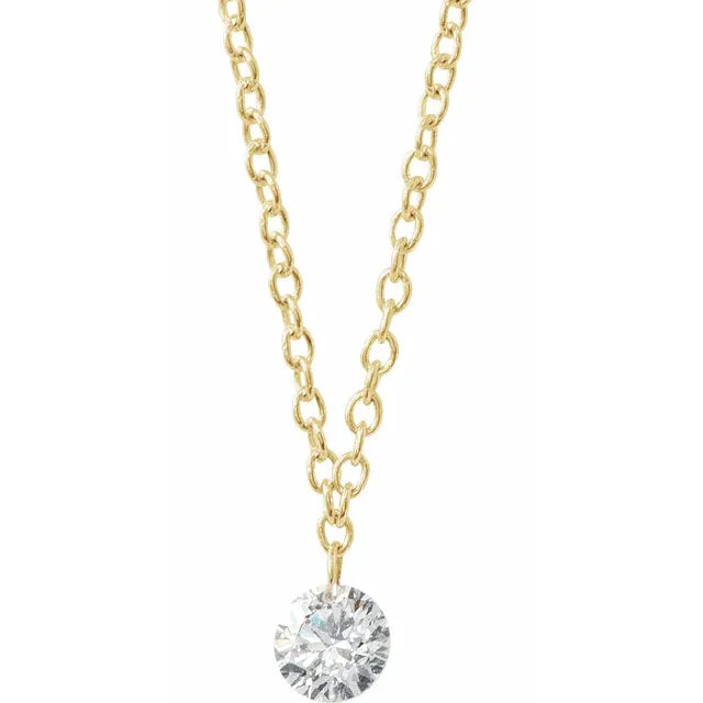 1/6 CT Drilled Natural Diamond Solitaire Necklace on yellow gold