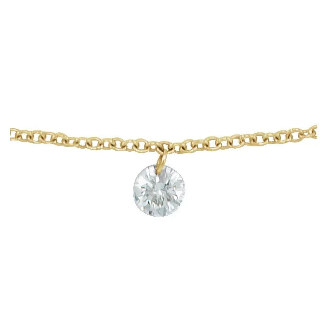 1/6 CT Drilled Natural Diamond Solitaire Necklace on yellow gold showing drilled diamond 