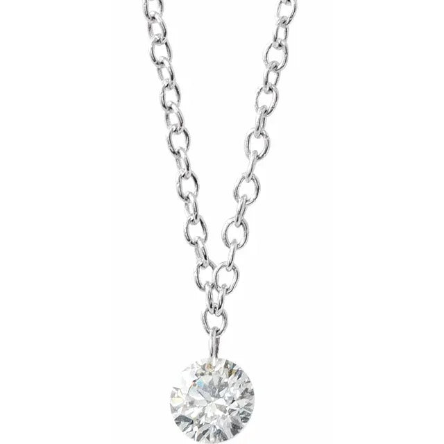 1/6 CT Drilled Natural Diamond Solitaire Necklace on white gold