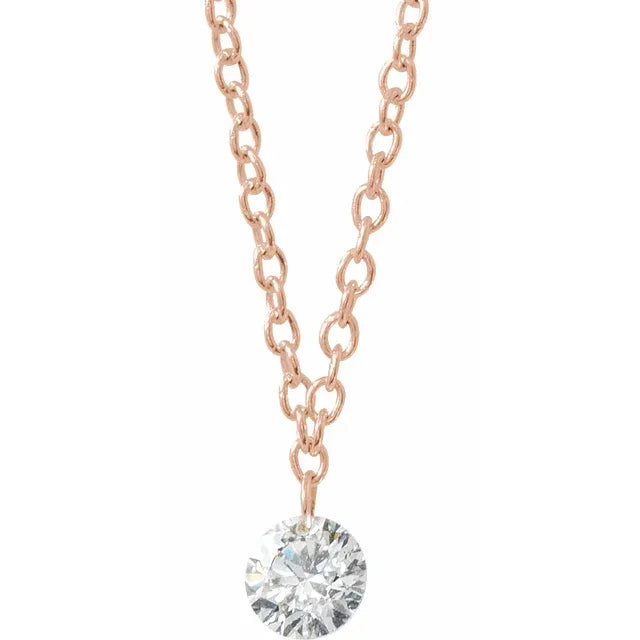 1/6 CT Drilled Natural Diamond Solitaire Necklace on Rose Gold