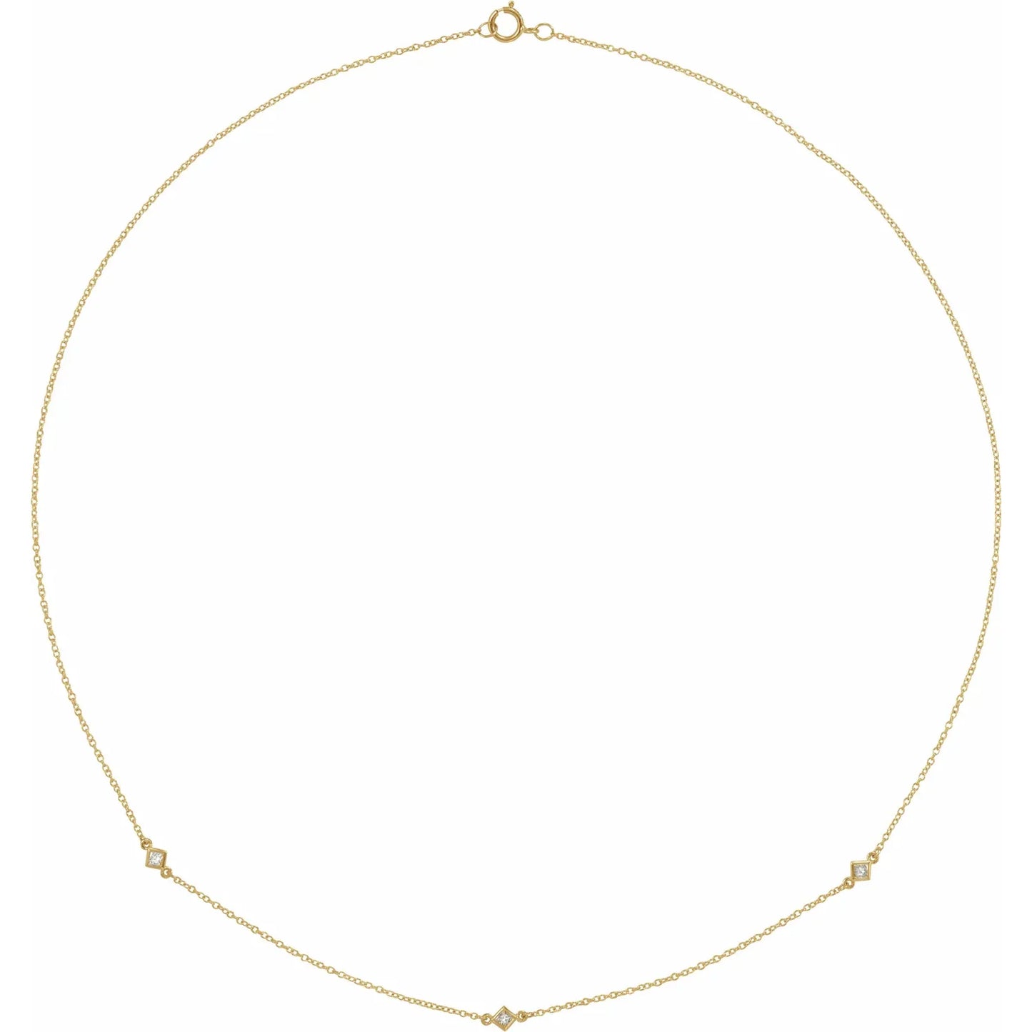  Natural Diamond 3-Station Princes Cut Bezel Set Necklace on Yellow Gold