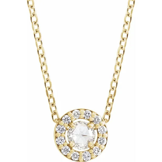 1/8 CTW Rose-Cut Natural Diamond Halo-Style Necklace on yellow gold