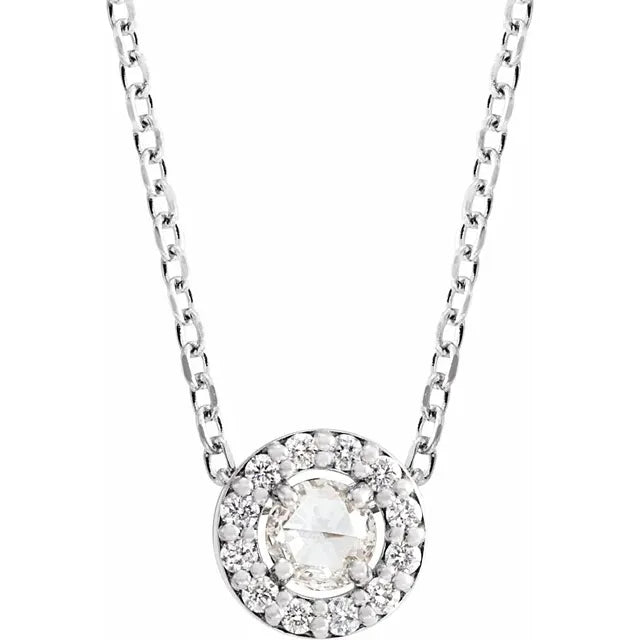 1/8 CTW Rose-Cut Natural Diamond Halo-Style Necklace on white gold