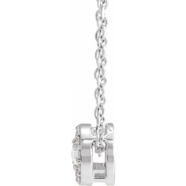 1/8 CTW Rose-Cut Natural Diamond Halo-Style Necklace white gold showing setting from the side 