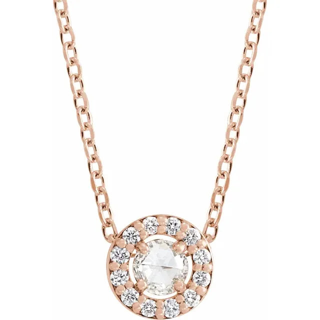 1/8 CTW Rose-Cut Natural Diamond Halo-Style Necklace on Rose Gold