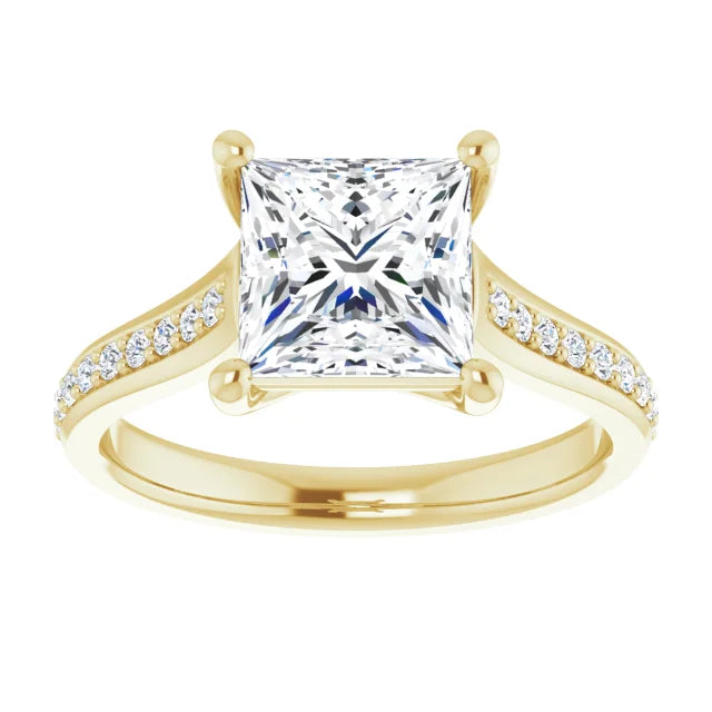 Accented Shank Princess Cut Lab Grown Diamond Engagement Ring. (1.2 CTW & 2.2 CTW)