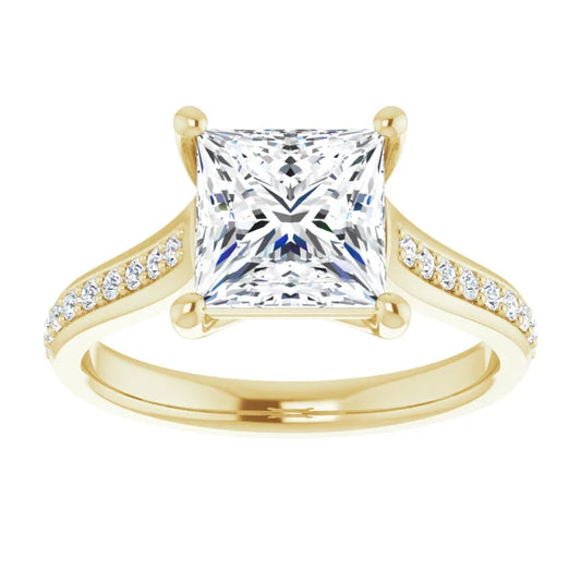 Accented Shank Princess Cut Lab Grown Diamond Engagement Ring. (1.2 CTW & 2.2 CTW)