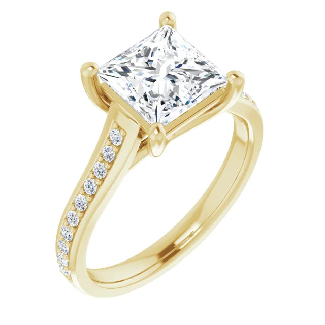 Accented Shank Princess Cut Lab Grown Diamond Engagement Ring. (1.2 CTW & 2.2 CTW)