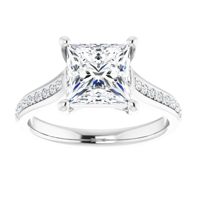 Accented Shank Princess Cut Lab Grown Diamond Engagement Ring. (1.2 CTW & 2.2 CTW)