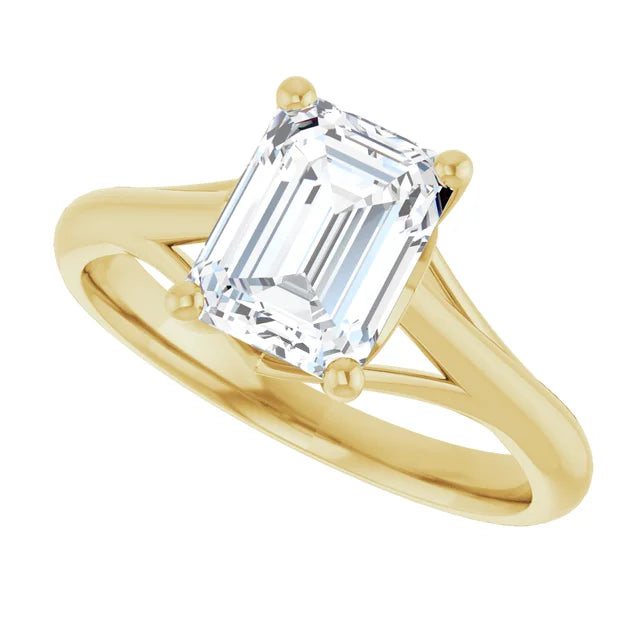 2 CT Emerald cut diamond engagement ring for women on yellow gold sideway picture 