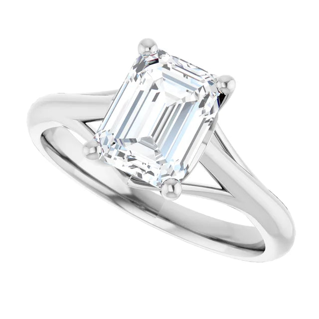 2 CT Emerald cut diamond engagement ring for women on white gold sideway picture showing center stone 