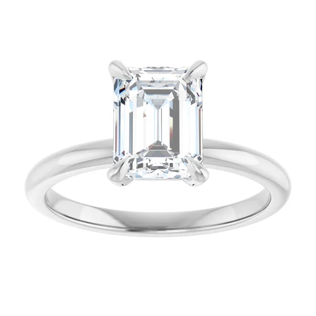 2 CT Emerald Cut Lab Grown Diamond Engagement Ring on white gold showing center stone 