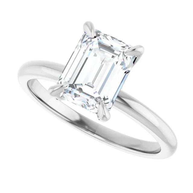 2 CT Emerald Cut Lab Grown Diamond Engagement Ring on white gold sideway picture showing center stone