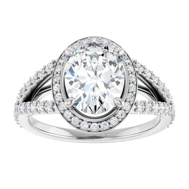 2 1/2 CTW Lab Grown Halo Style Oval Engagement Ring on white gold 