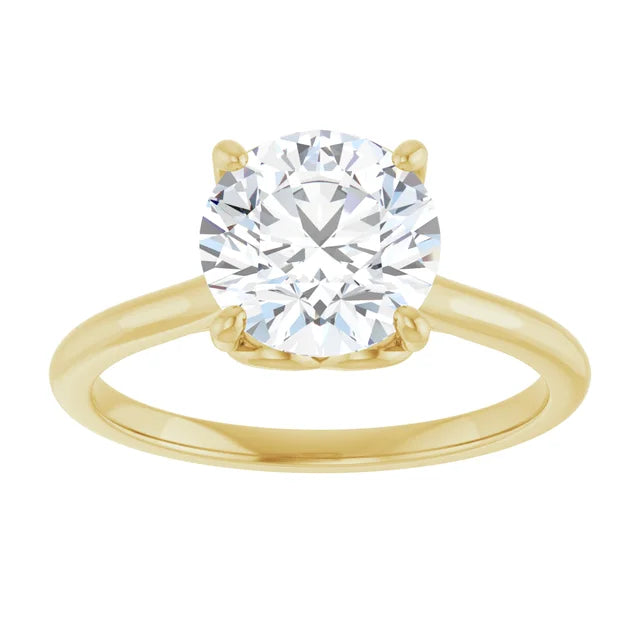 2 CTW Lab Grown Round Heart Diamond Engagement Ring Yellow Gold Showing Center Stone 