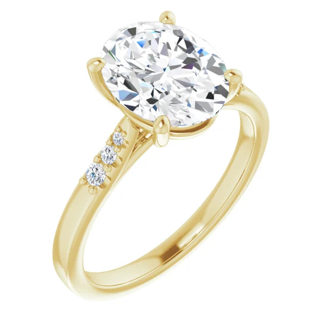 2 Carat Oval Engagement Ring on Yellow Gold  sideway Picture showing center stone