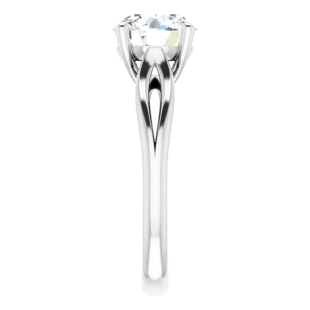 2 CT Split Shank round Lab Grown diamond engagement ring on white gold showing shank 