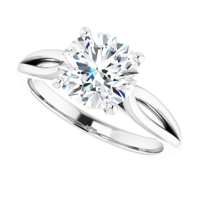 2 CT Split Shank round Lab Grown diamond engagement ring on white gold sideway picture 