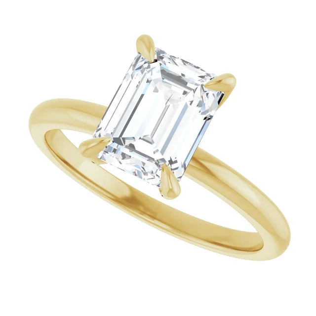 Emerald Cut Lab Grown Diamond solitaire Engagement Ring on Yellow Gold