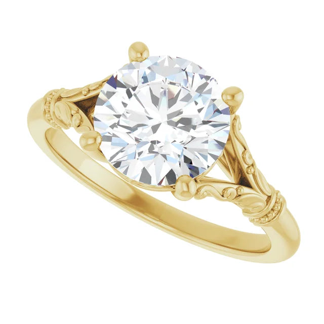2 CT Vintage Split Shank Solitaire Diamond Engagement Ring on White Gold on Yellow Gold
