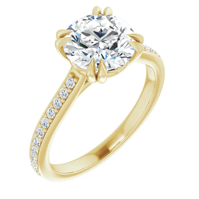 8 Prong Accented Shank Lab Grown Round Diamond Engagement Ring (1 + & 2+ CTW)