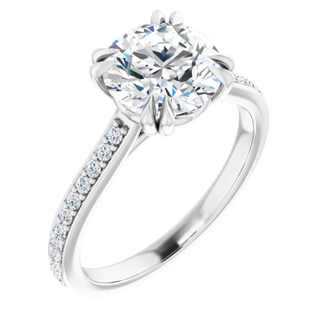 8 Prong Accented Shank Lab Grown Round Diamond Engagement Ring (1 + & 2+ CTW)