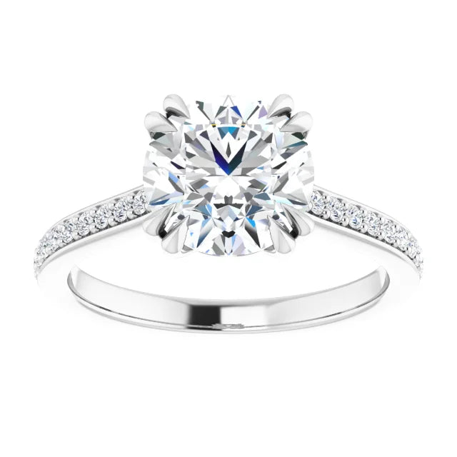 8 Prong Accented Shank Lab Grown Round Diamond Engagement Ring (1 + & 2+ CTW)