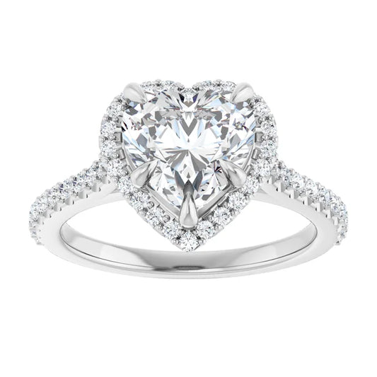 2 1/3 CTW Halo Style Accented Shank Heart Shape Lab Grown Diamond Engagement Ring on white Gold