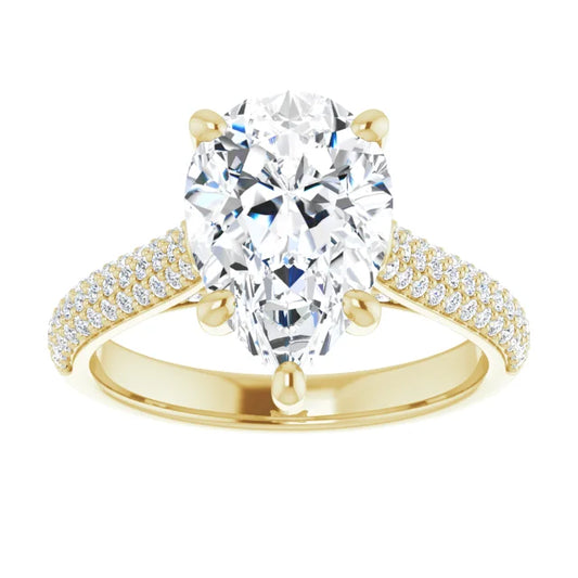 3 1/3 Pavé Accented pear shape lab grown Diamond Engagement Ring 
