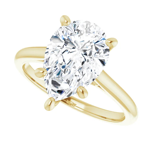 3 CT Pear Shape Lab Grown Solitaire Diamond engagement Ring yellow gold