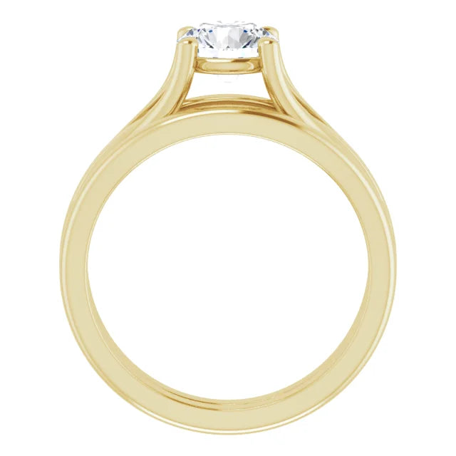 1 CT Round Solitaire lab Grown Diamond Engagement Ring yellow gold showing center stones from the side 