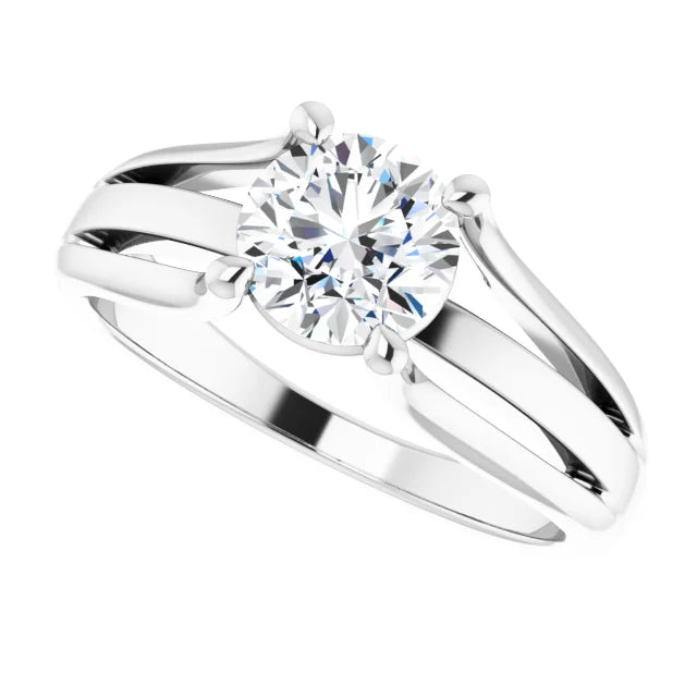 1 CT Round Solitaire lab Grown Diamond Engagement Ring 14K White gold showing center stone 