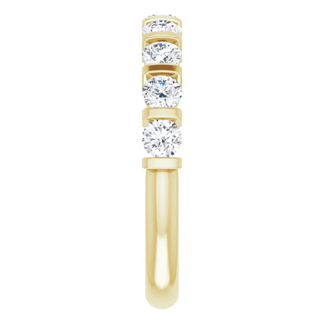 3/4 CTW diamond wedding Band yellow gold picture from the side 